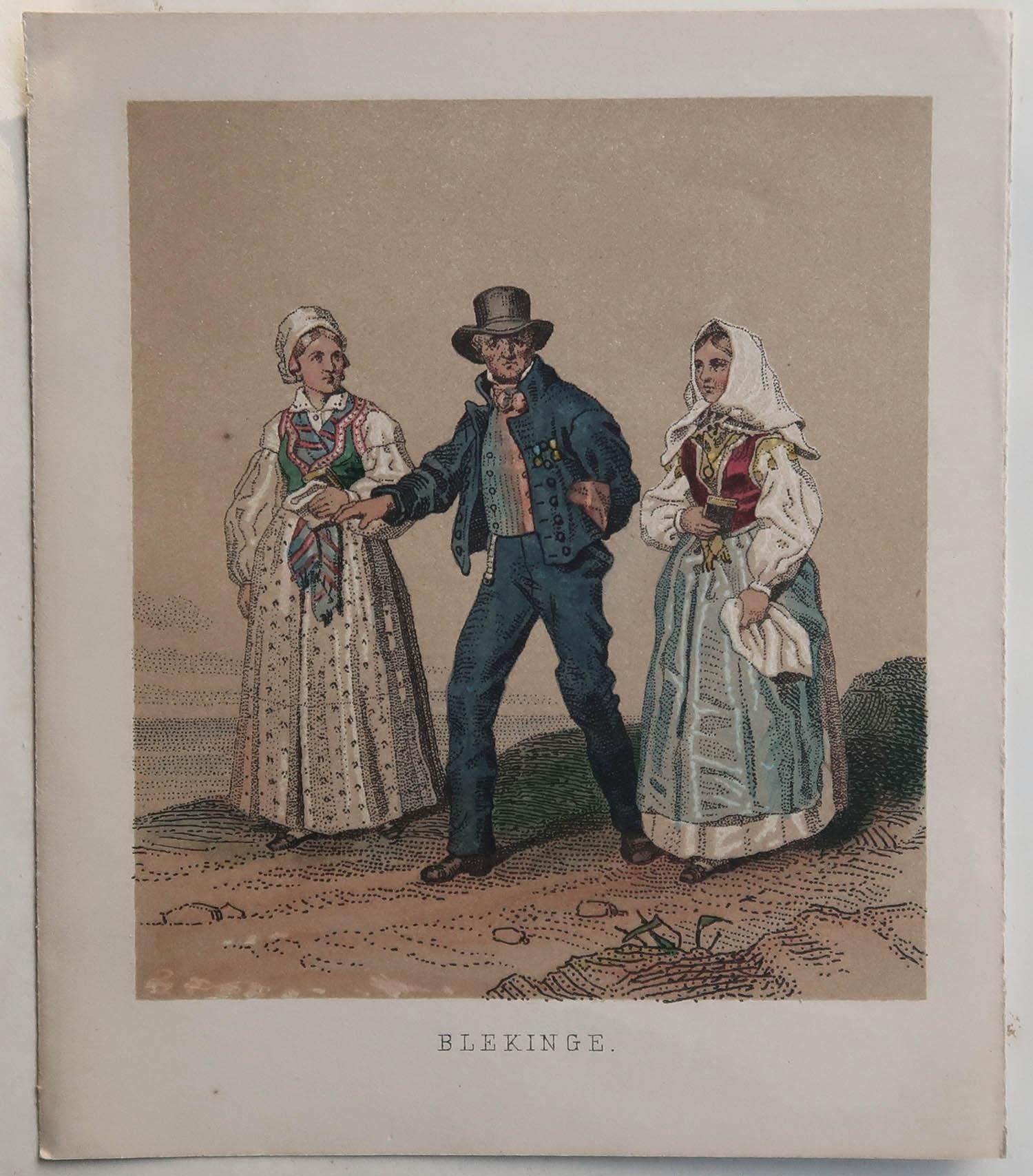 Set of 20 Original Antique Prints of Swedish and Norwegian Costumes, C.1850 For Sale 7