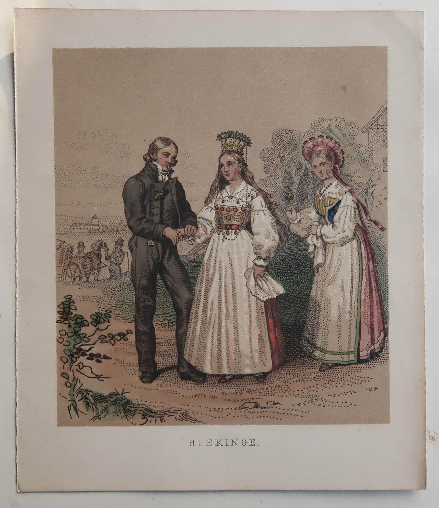 Set of 20 Original Antique Prints of Swedish and Norwegian Costumes, C.1850 For Sale 8