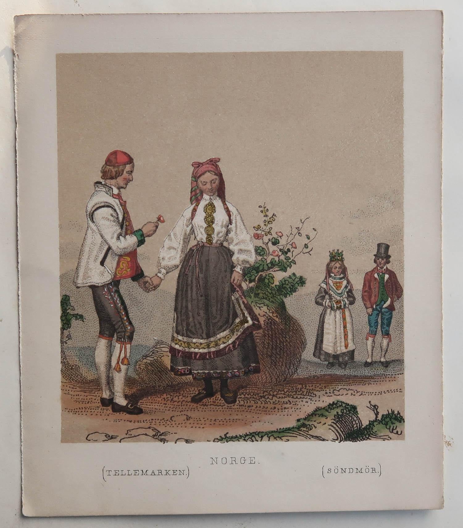 Set of 20 Original Antique Prints of Swedish and Norwegian Costumes, C.1850 For Sale 11