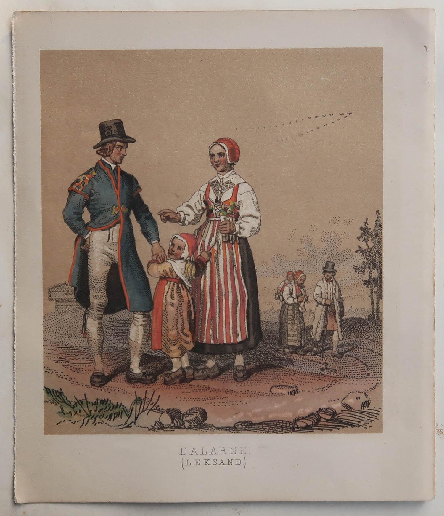 Folk Art Set of 20 Original Antique Prints of Swedish and Norwegian Costumes, C.1850 For Sale