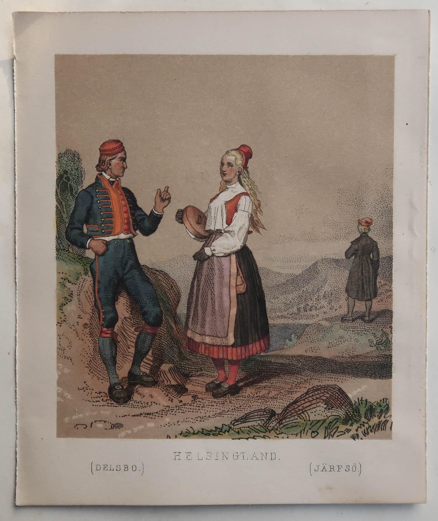 Other Set of 20 Original Antique Prints of Swedish and Norwegian Costumes, C.1850 For Sale