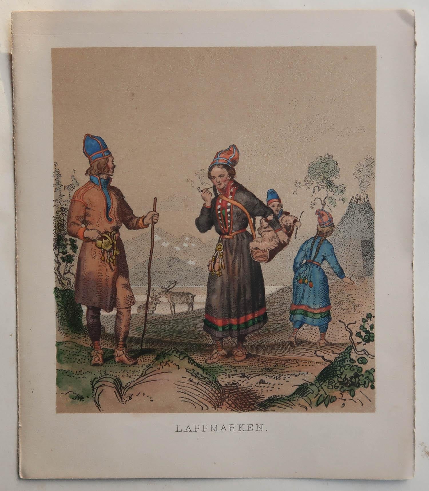 Set of 20 Original Antique Prints of Swedish and Norwegian Costumes, C.1850 In Good Condition For Sale In St Annes, Lancashire