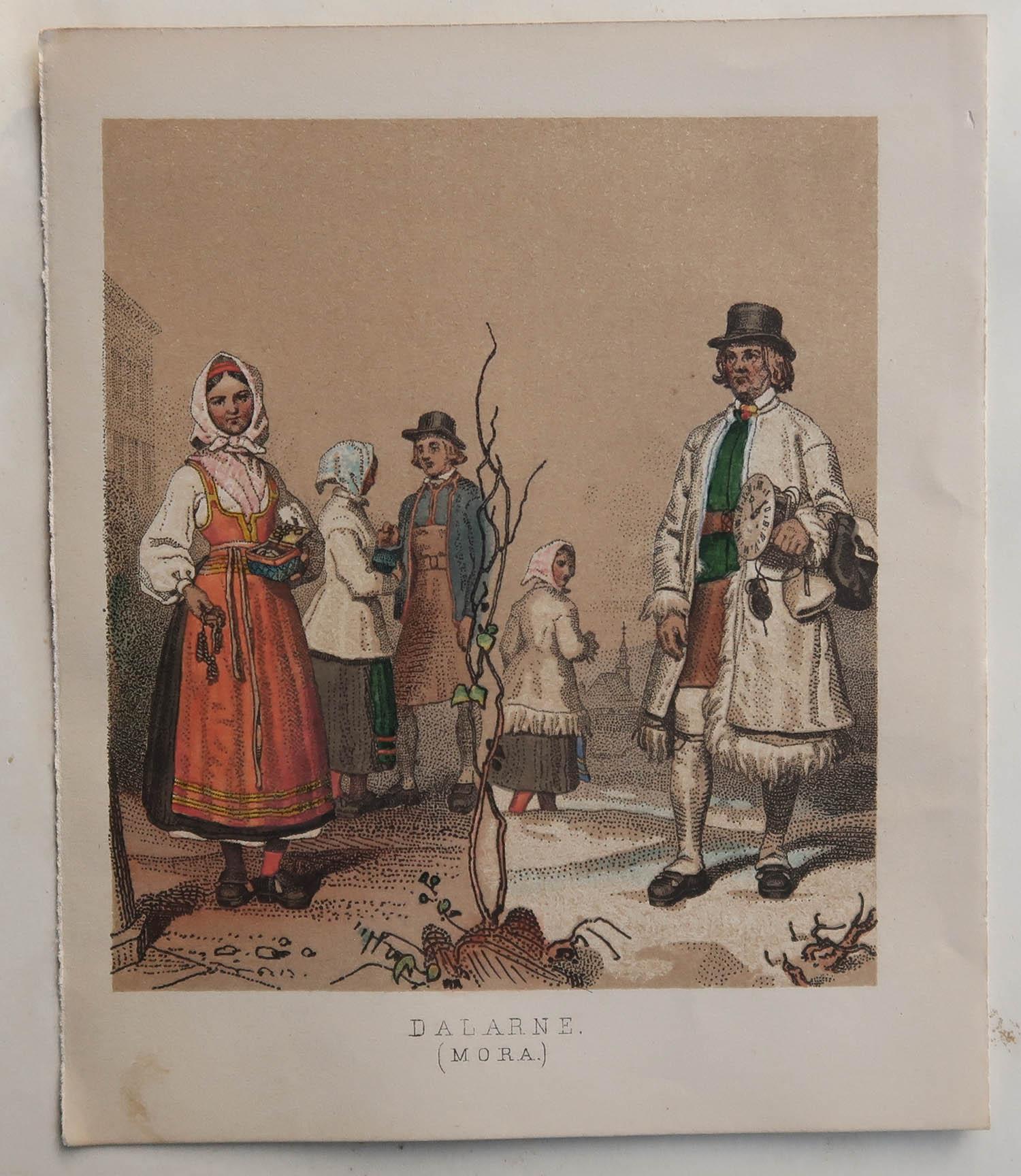 Paper Set of 20 Original Antique Prints of Swedish and Norwegian Costumes, C.1850 For Sale