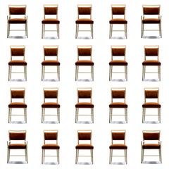 Set of 20 Paul McCobb Mahogany Dining Chairs in Ivory with New Velvet Upholstery