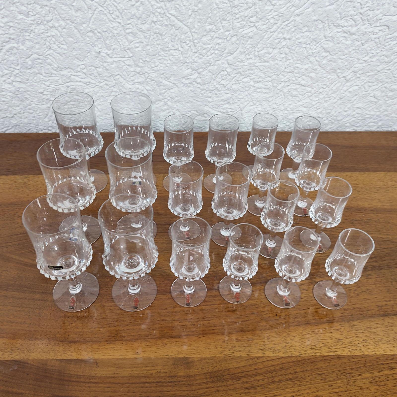 German Set of 20 pcs Crystal Stem Glasses by Bengt Edenfalk For Sale