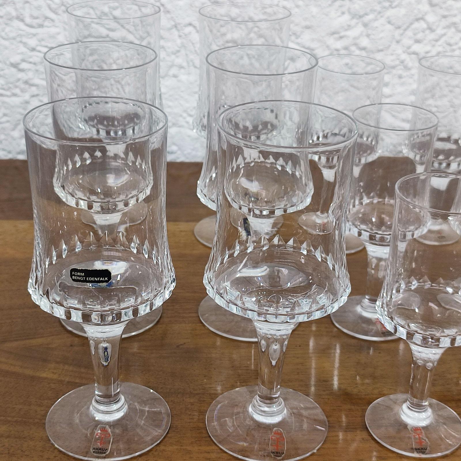 Hand-Crafted Set of 20 pcs Crystal Stem Glasses by Bengt Edenfalk For Sale