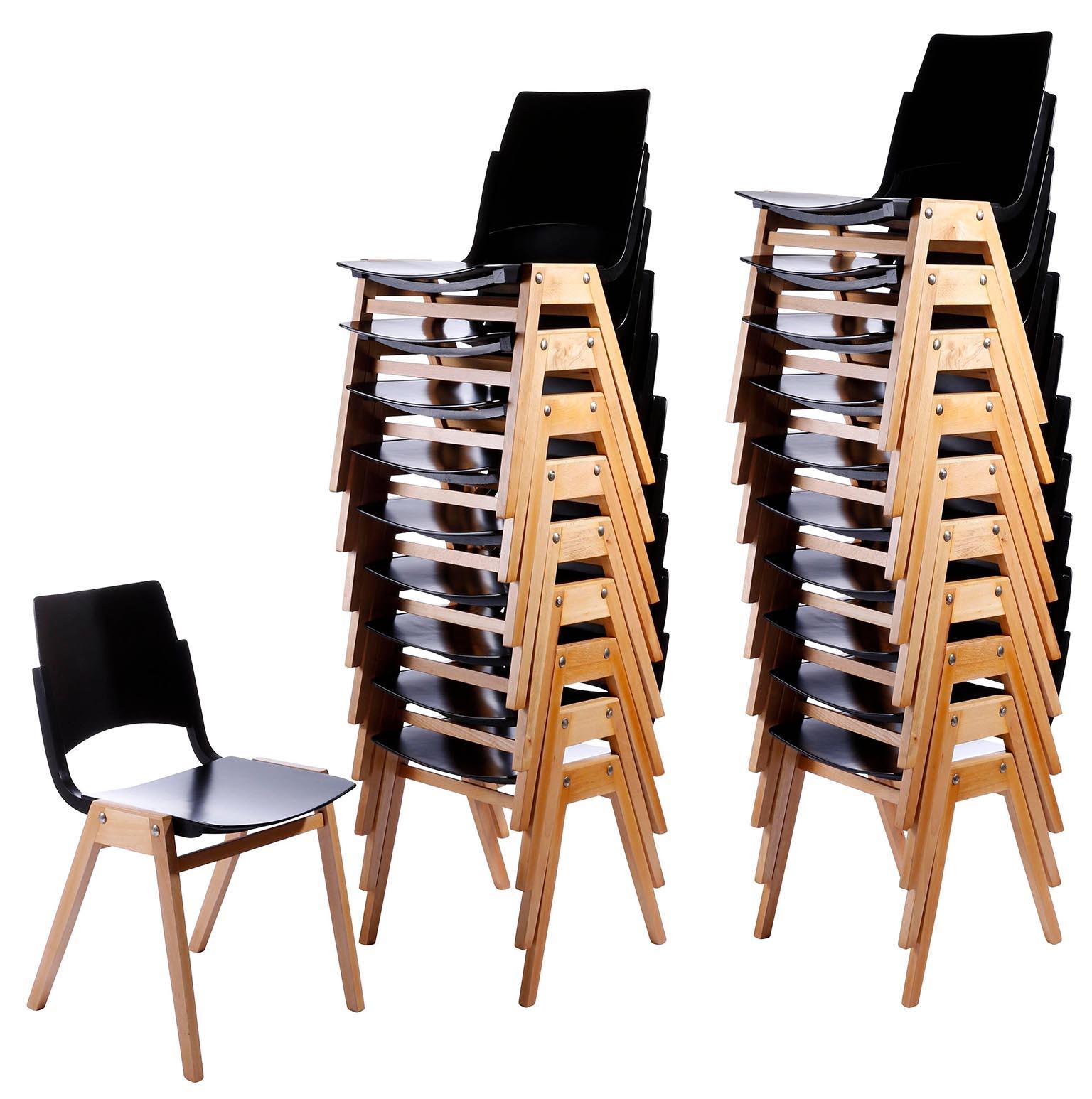 Set of 20 Roland Rainer Stacking Chairs P7, Bicolored Beech, Austria, 1952 2