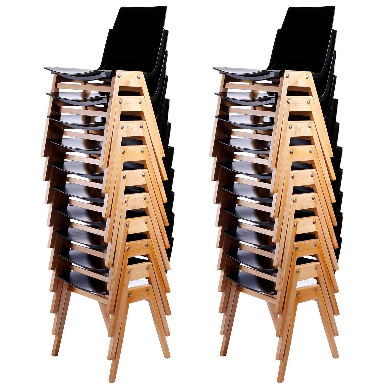 Set of 20 Roland Rainer Stacking Chairs P7, Bicolored Beech, Austria, 1952 1