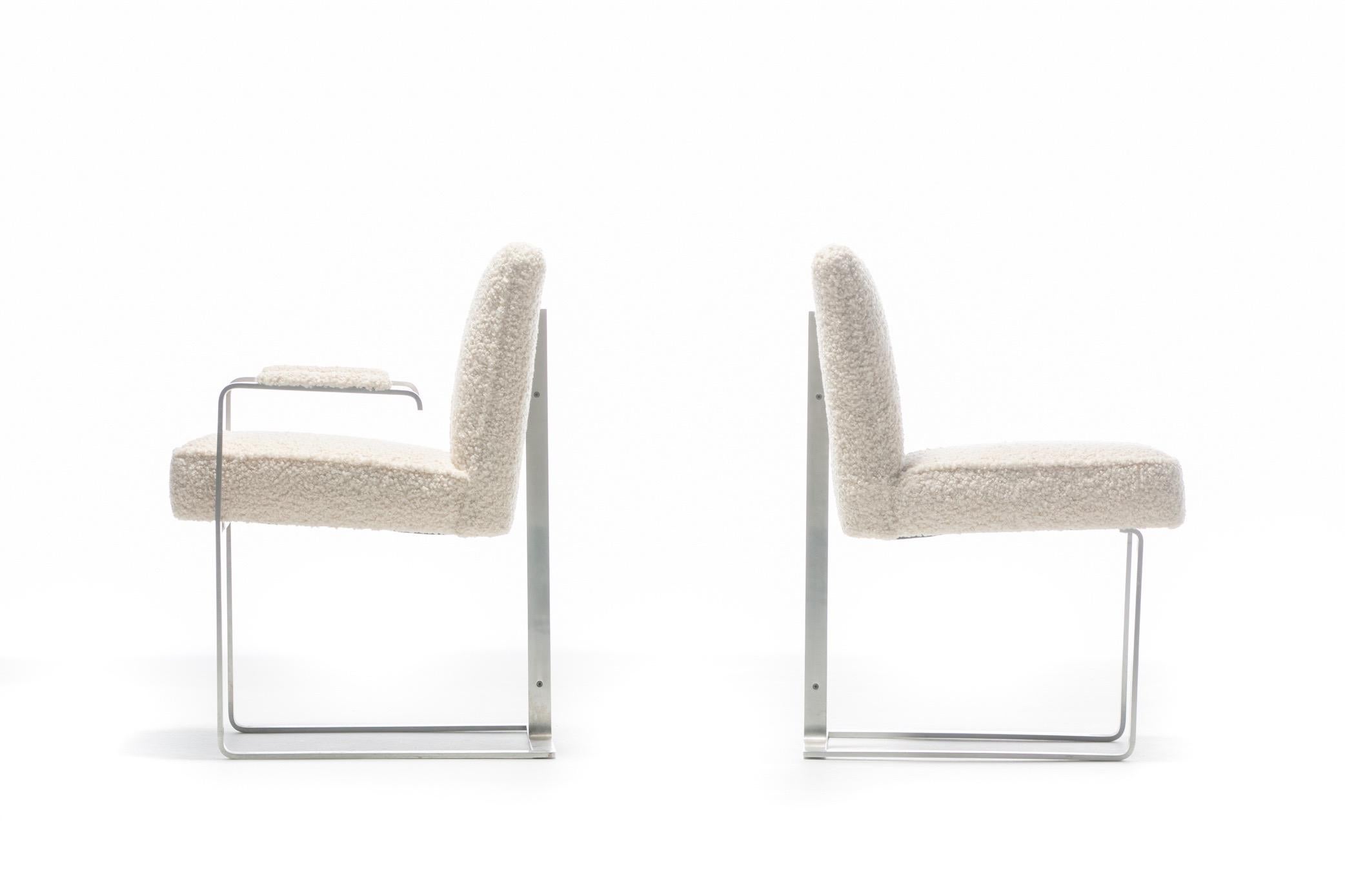 Stainless Steel Set of 20 Vladimir Kagan for Kagan-Dreyfuss Steel Dining Chairs in Ivory Bouclé For Sale