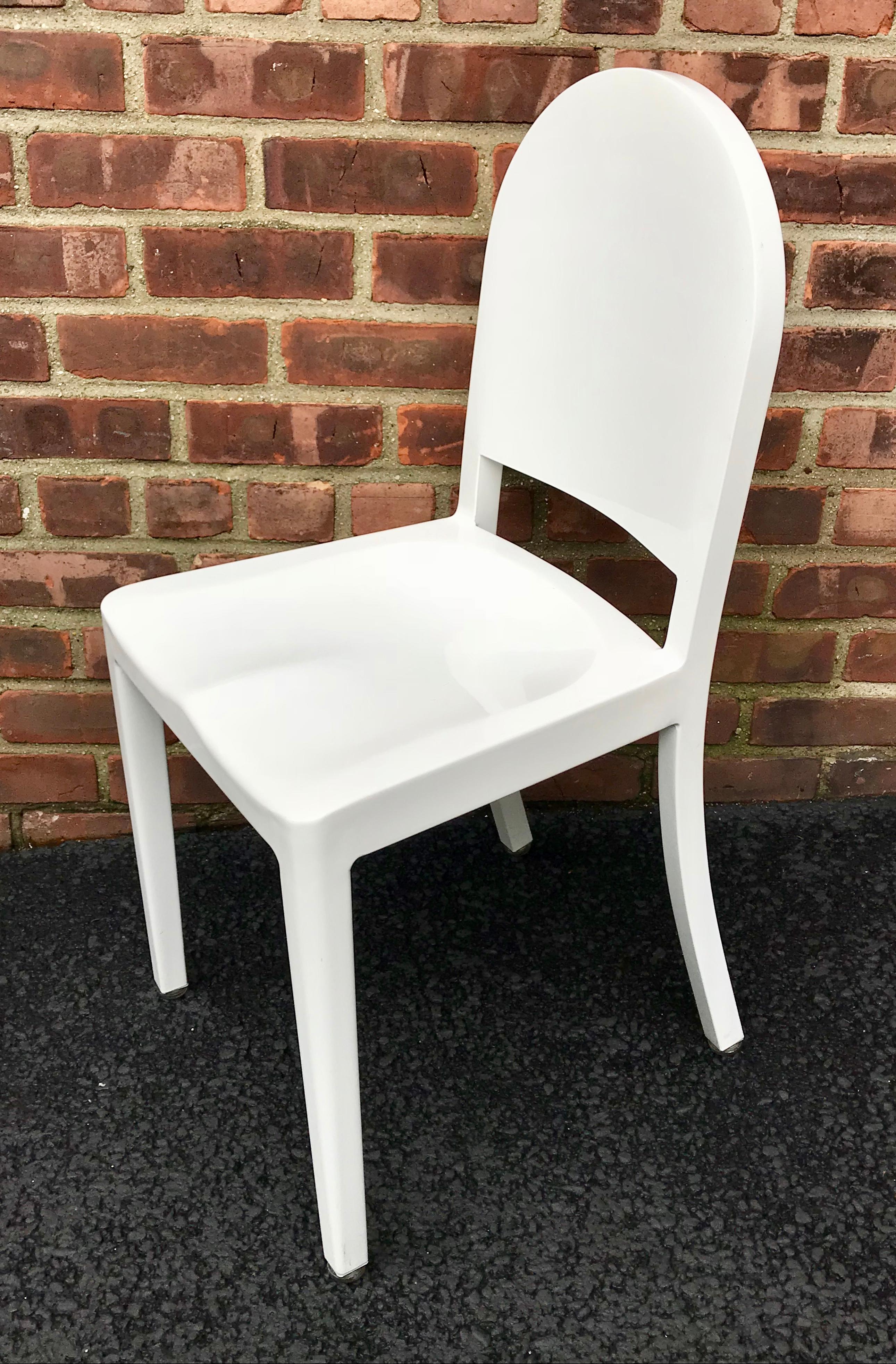 Modern Set of 16 White High Gloss Aluminum Dining Chairs by Andrée Putman for Emeco