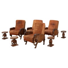 Set of 20th Century French Elephant Chairs and Side Tables