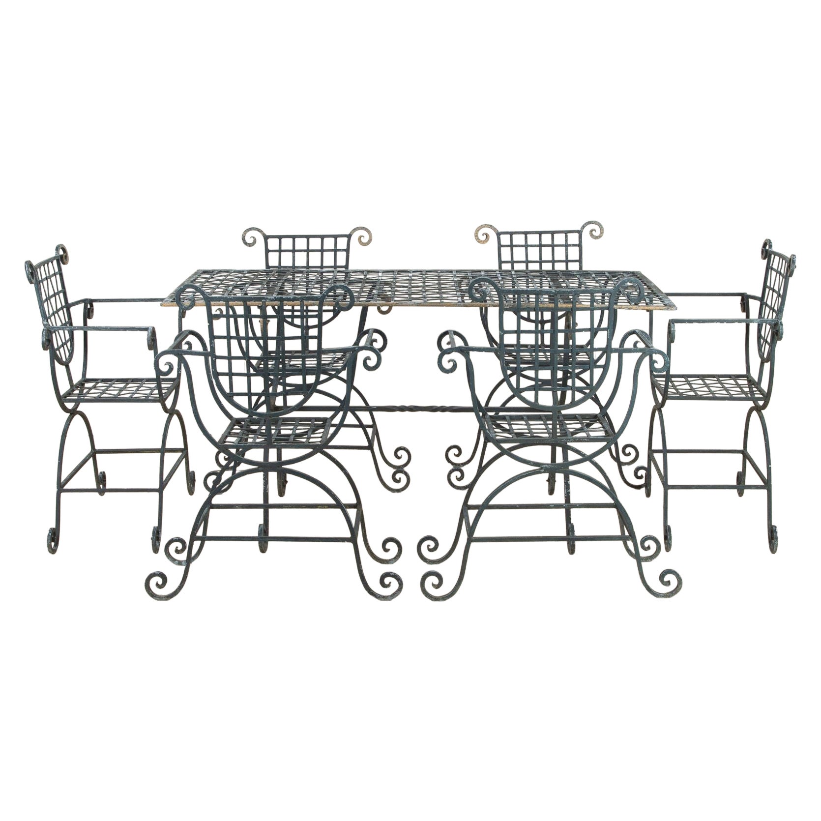 Set of 20th Century Handmade Iron Table and Six Chairs For Sale