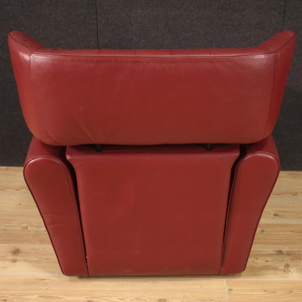 Set of 20th Century Red Leather Italian Zanotta Armchair with Footstool, 1980 7