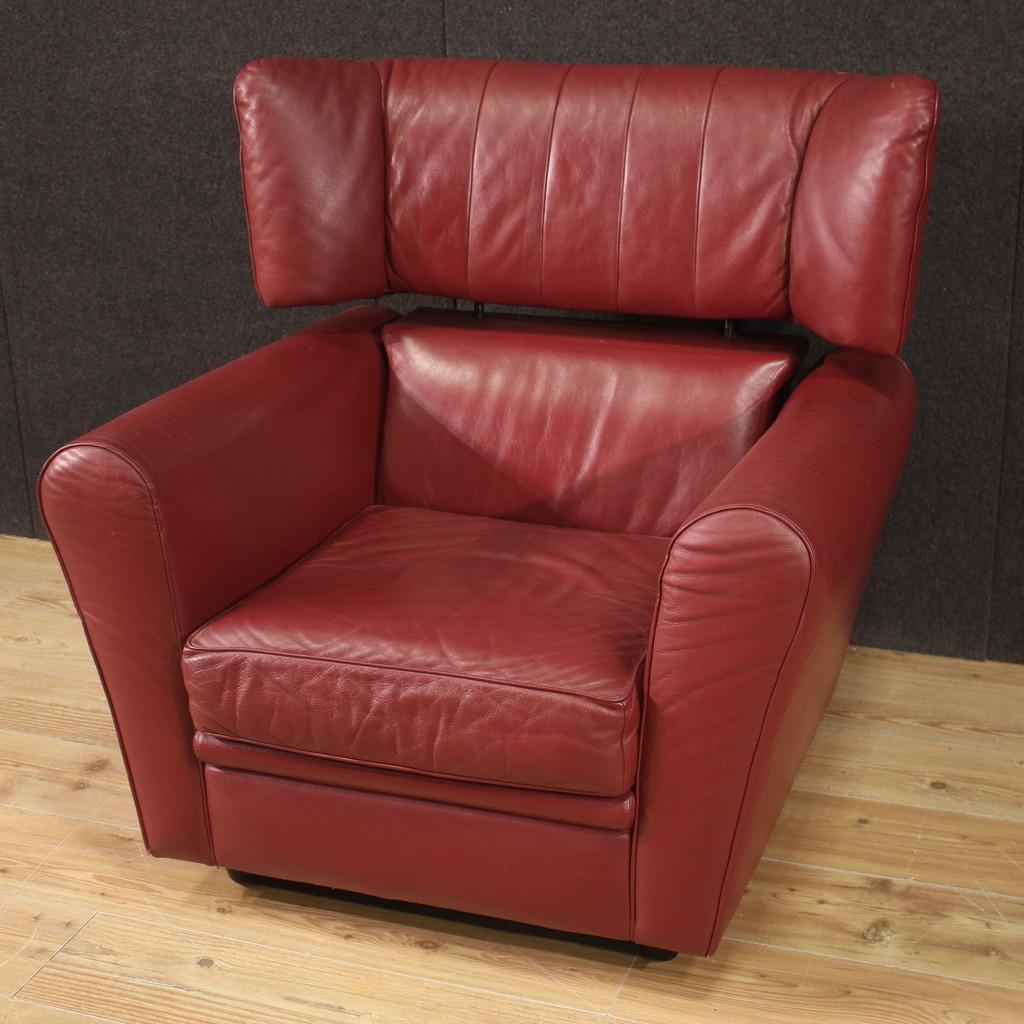 Set of 20th Century Red Leather Italian Zanotta Armchair with Footstool, 1980 8