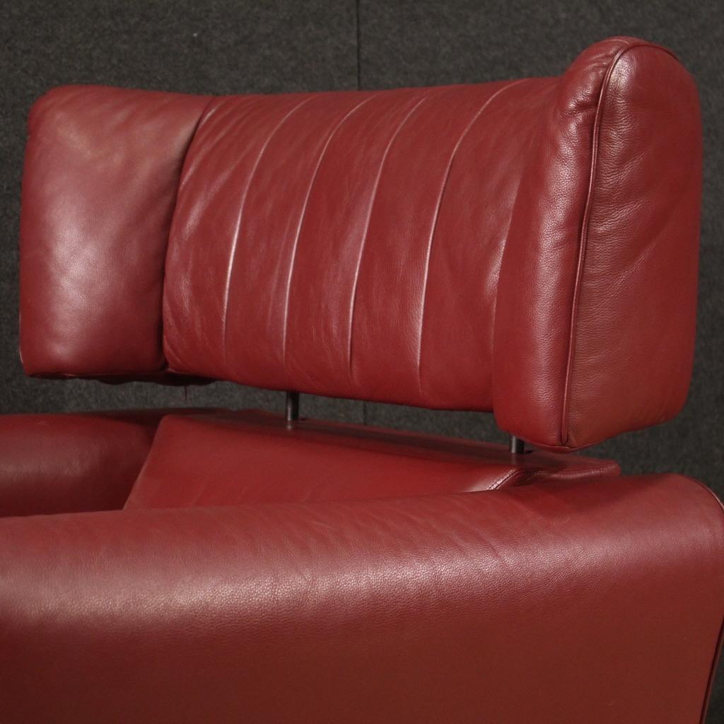Set of 20th Century Red Leather Italian Zanotta Armchair with Footstool, 1980 9