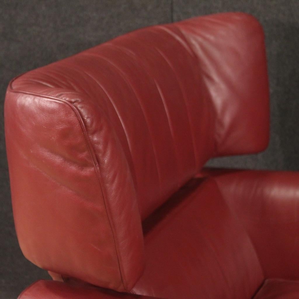 Set of 20th Century Red Leather Italian Zanotta Armchair with Footstool, 1980 10