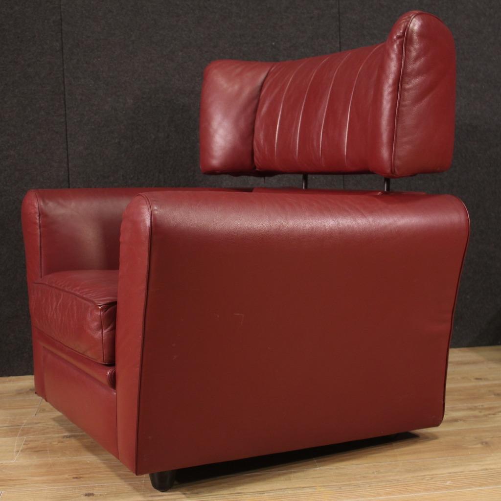 Set of 20th Century Red Leather Italian Zanotta Armchair with Footstool, 1980 5