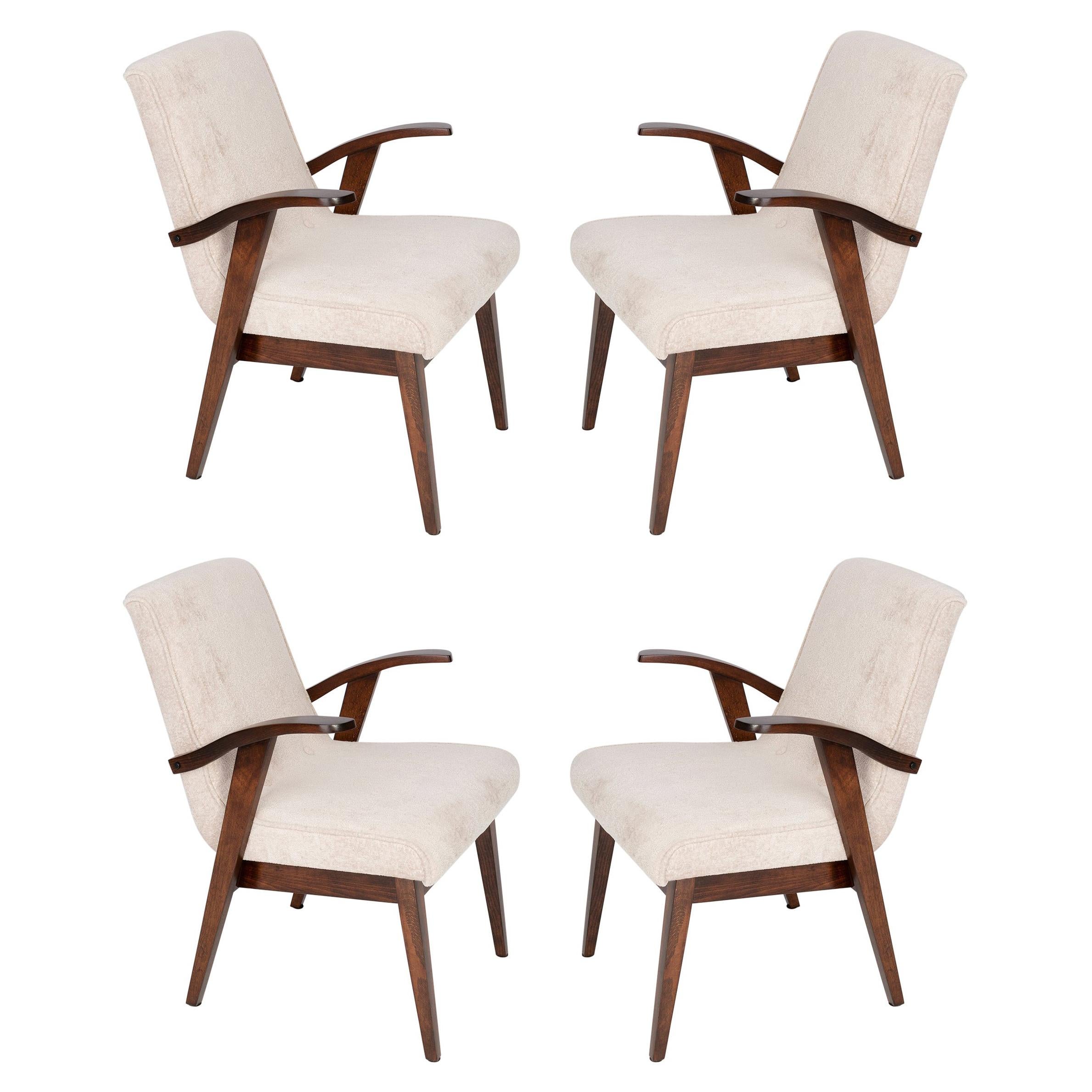 Set of 20th Century Vintage Light Cream Armchairs by Mieczyslaw Puchala, 1960s For Sale