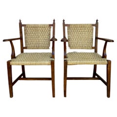 Set of 20th Spanish Walnut Armchairs with Backs and Caned Seats, 1940