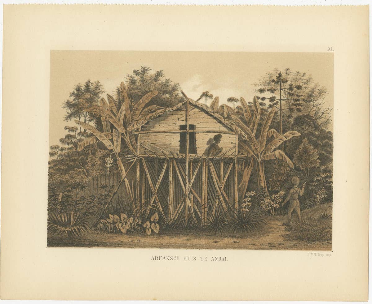 Set of 21 Antique Prints Illustrating the Travels to Cenderawasih Bay, 1875