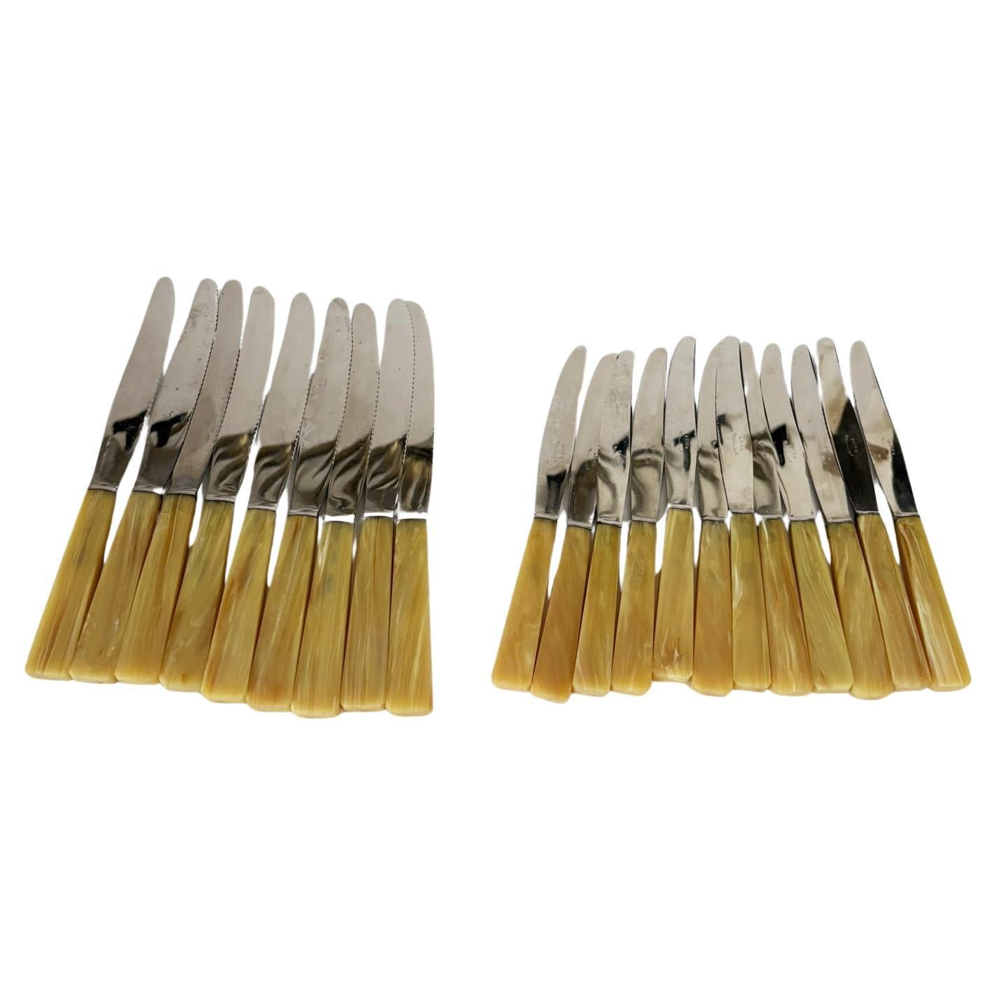 Set of 21 bakelite and stainless steel knives, France, 1970 For Sale