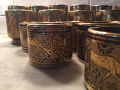 Set of 21 Greek Cobalt Glasses with Gold Overlay