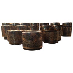Set of 21 Greek Cobalt Glasses with Gold Overlay