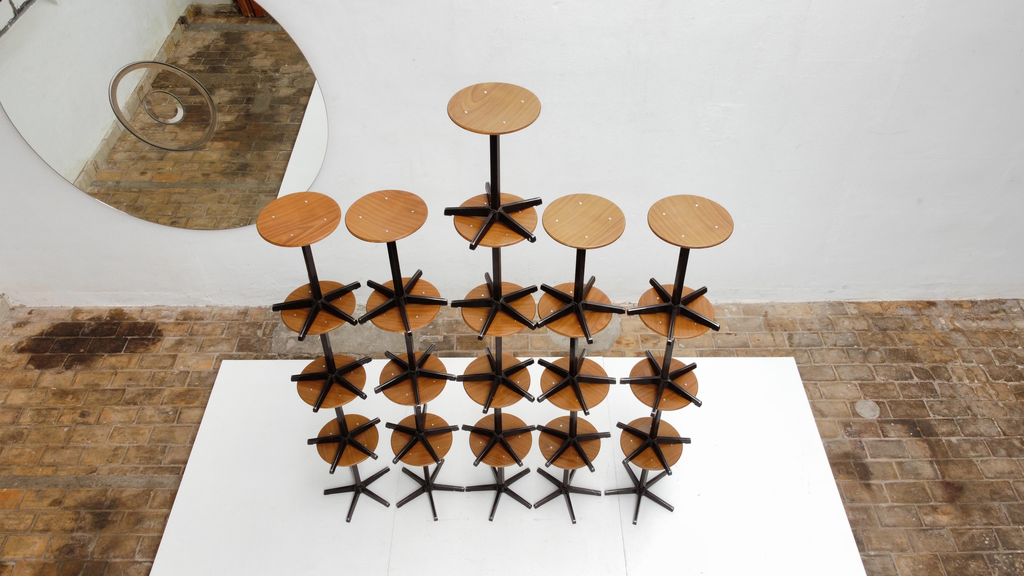 Set of 21 Sturdy Industrial Stools by Dutch Manufacturer Galvanitas, 1970's 7