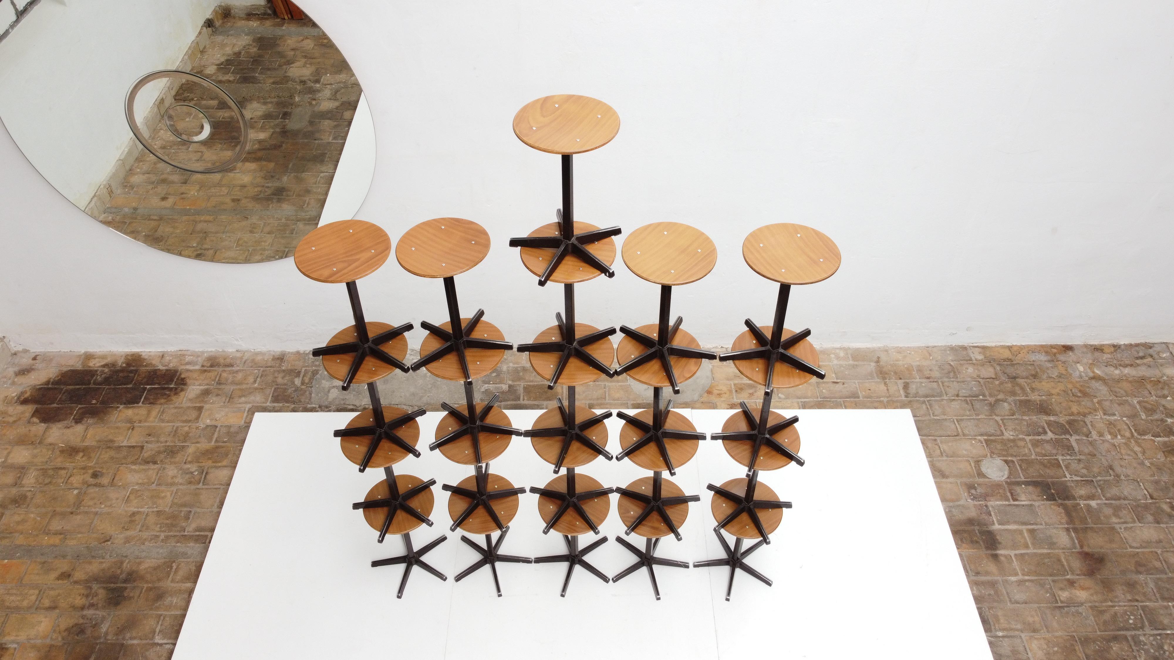 Set of 21 Sturdy Industrial Stools by Dutch Manufacturer Galvanitas, 1970's 2