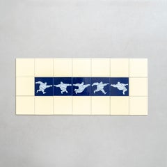 Vintage Set of 21 Michelin Man Ceramic Tiles, Mid-Century Modern