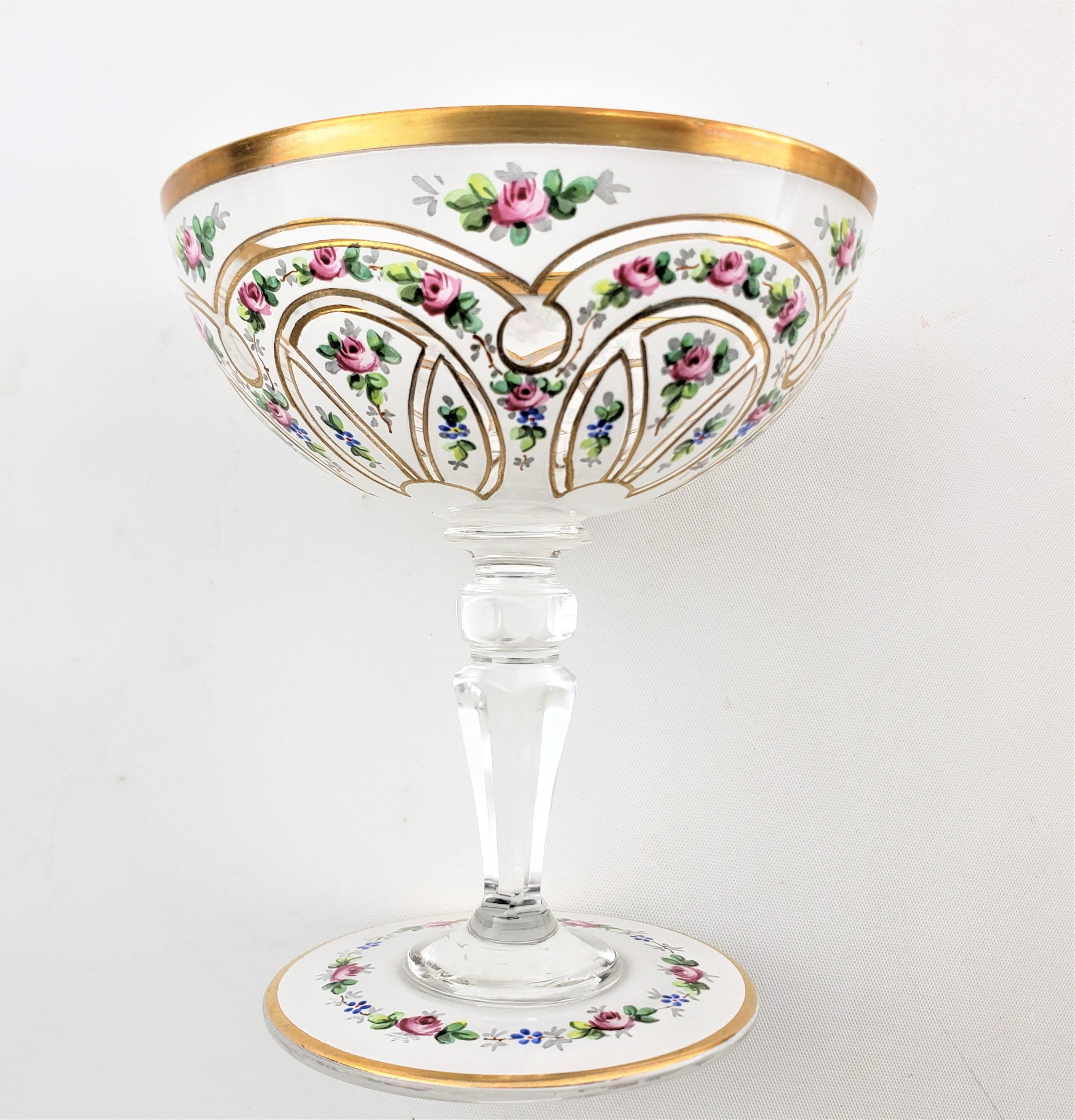 Set of 22 Antique Bohemian Cased & Enameled Champagne Stemware & Water Glasses 3