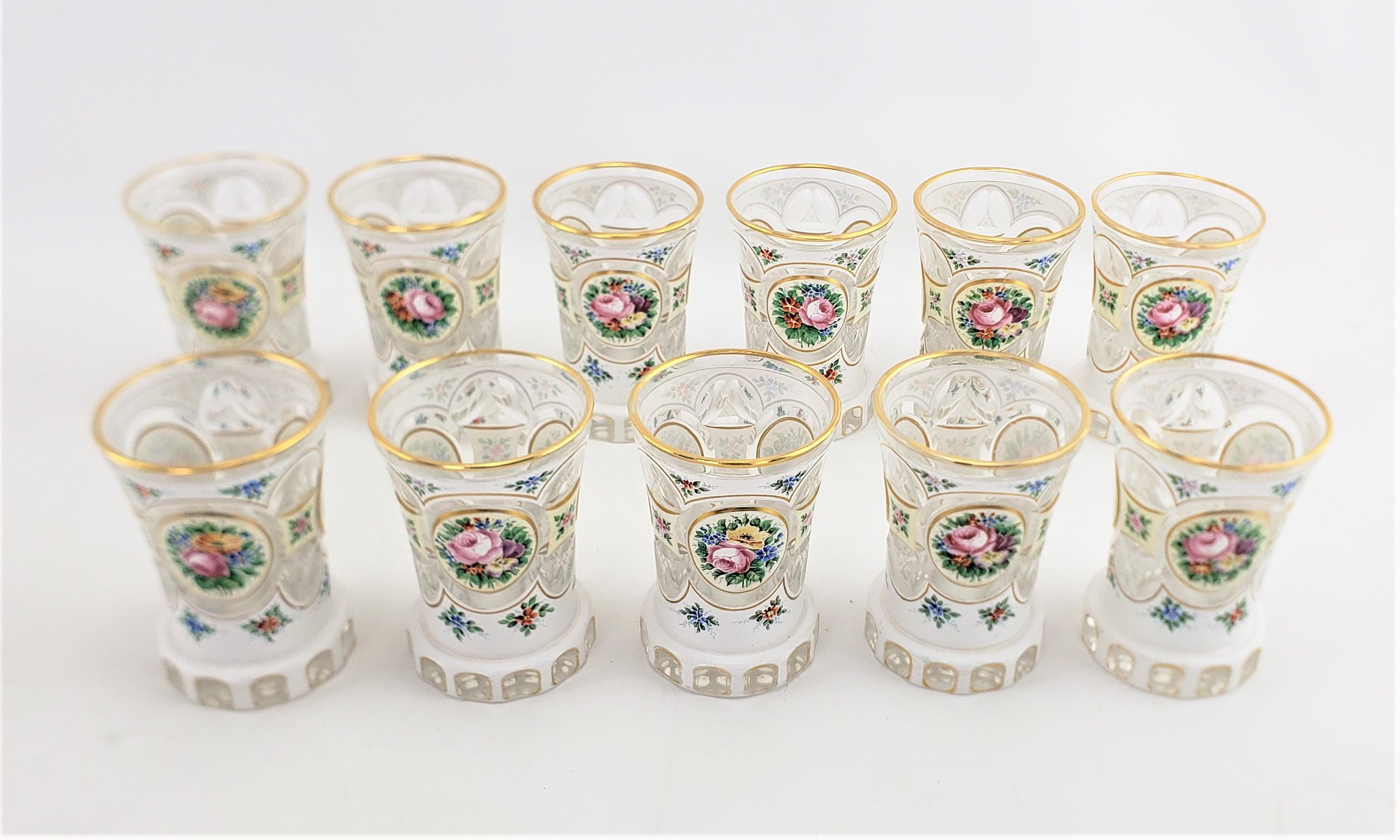 Set of 22 Antique Bohemian Cased & Enameled Champagne Stemware & Water Glasses 5