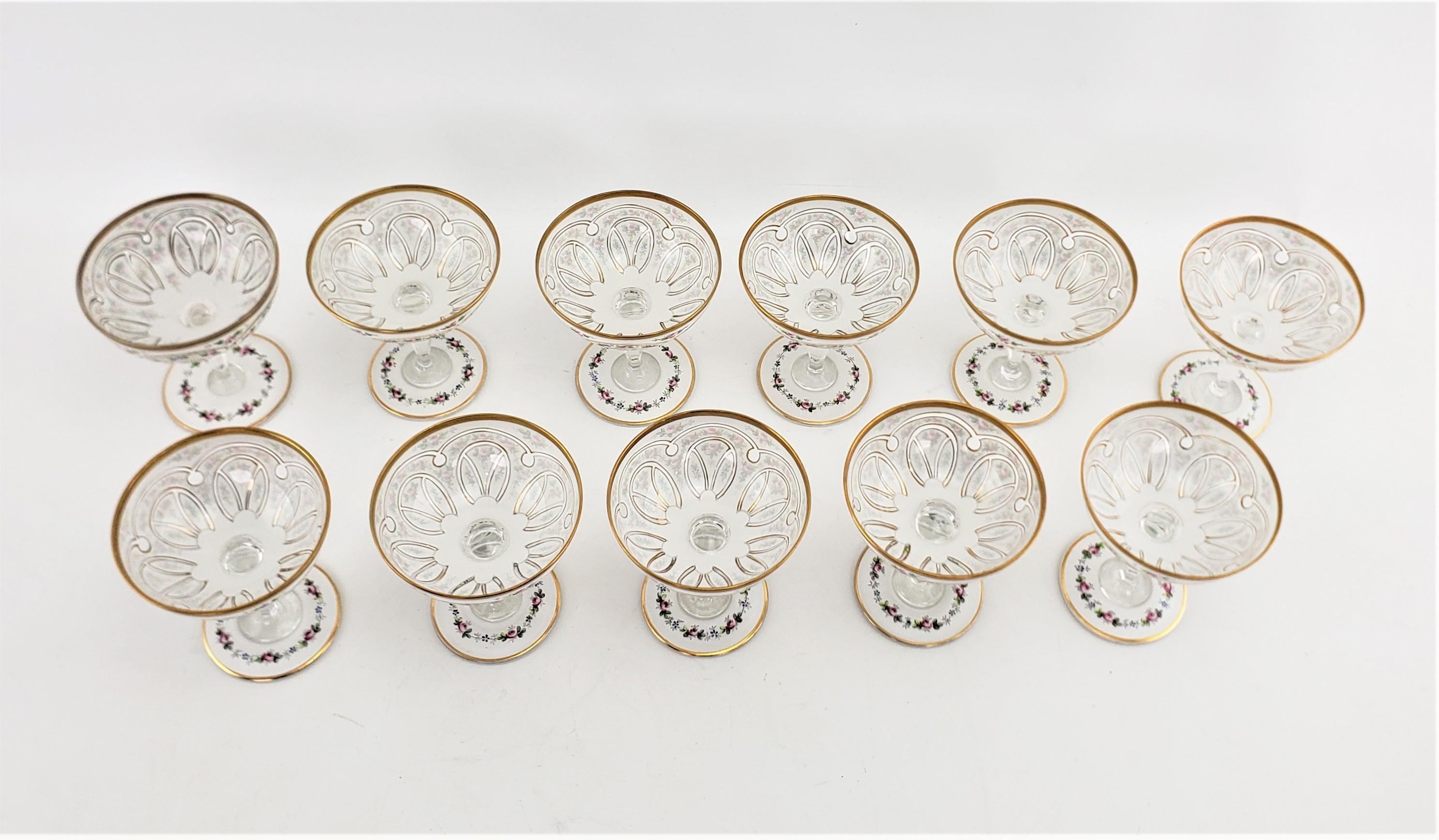 Set of 22 Antique Bohemian Cased & Enameled Champagne Stemware & Water Glasses 1
