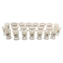 Set of 22 Antique Bohemian Cased & Enameled Champagne Stemware & Water Glasses