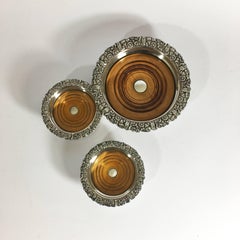 Set of 22 English 19th Century Sheffield Plated Coasters with Oakwood Bases