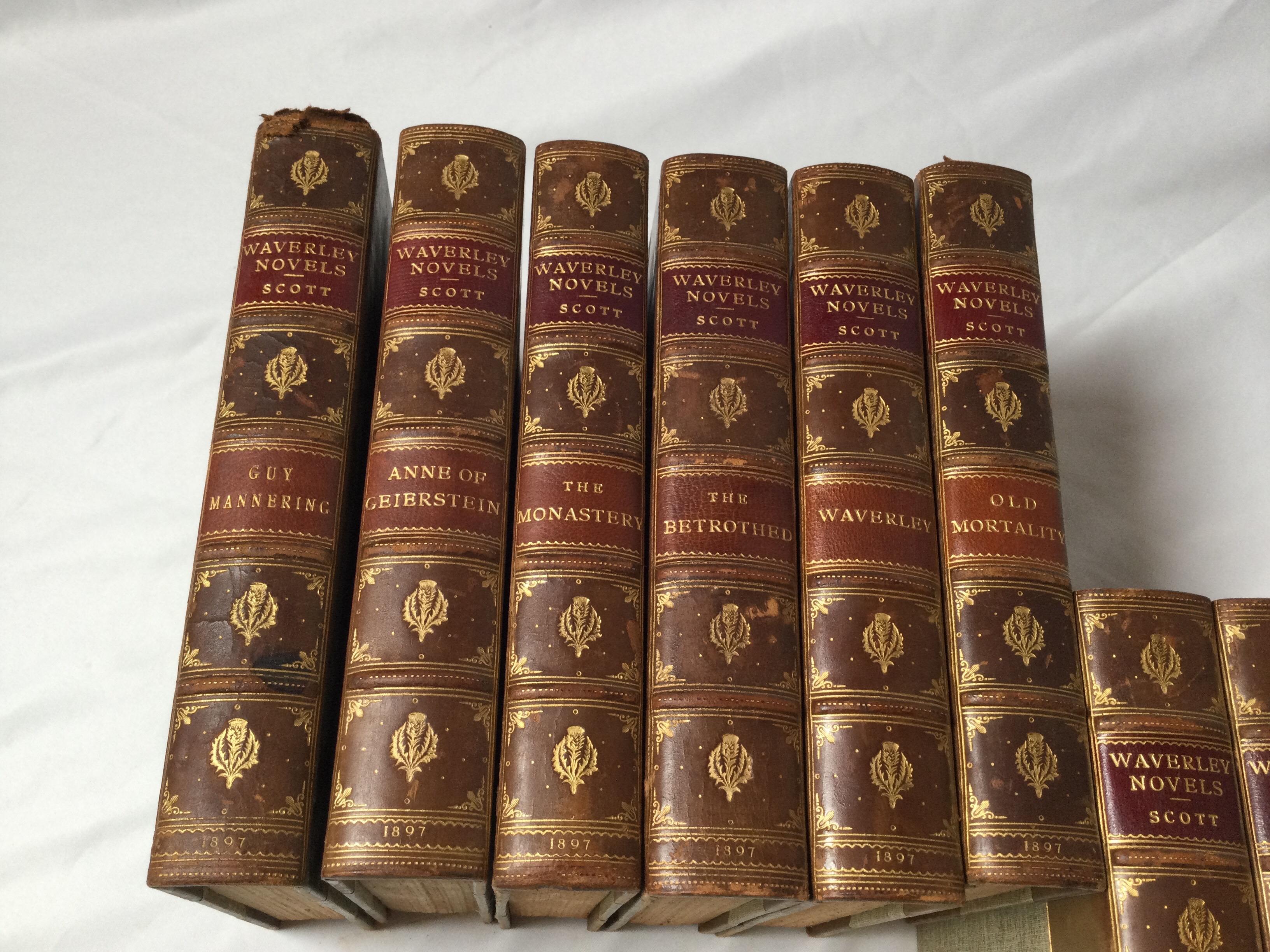 Set of 22 Leather Bound Books, The Waverly Novels by Sir Walter Scott In Good Condition In Lambertville, NJ