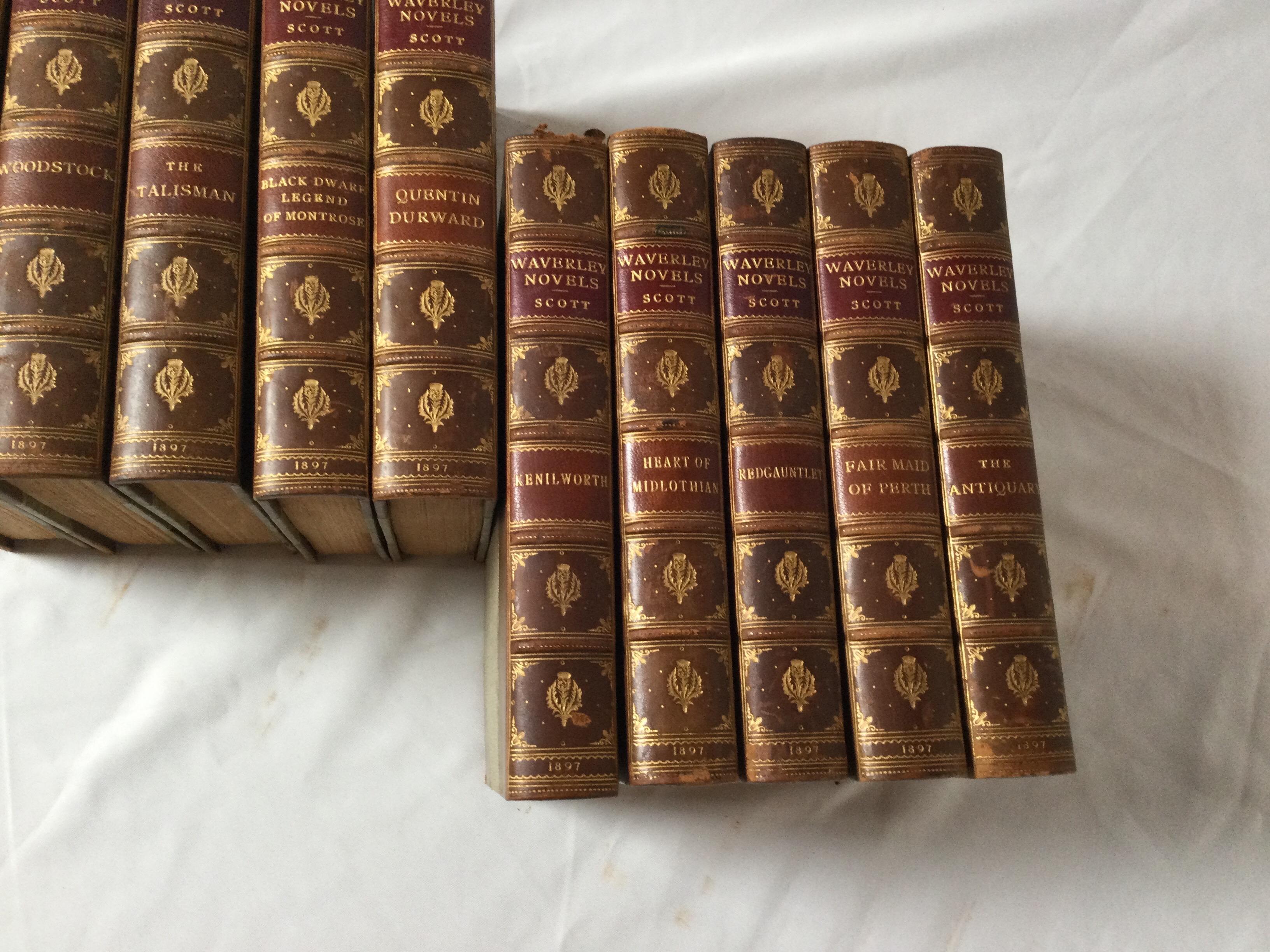 Set of 22 Leather Bound Books, The Waverly Novels by Sir Walter Scott 2