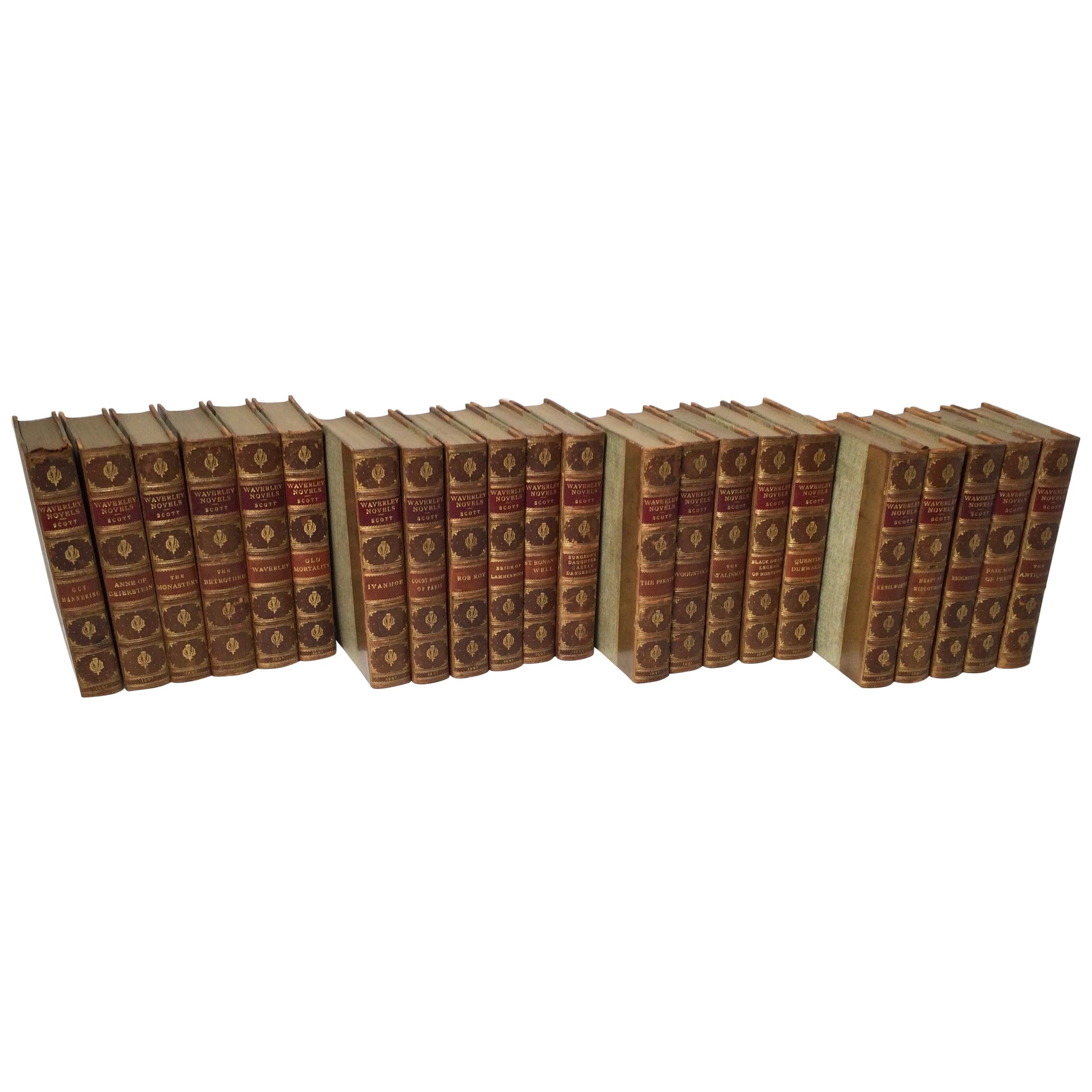 Set of 22 Leather Bound Books, The Waverly Novels by Sir Walter Scott