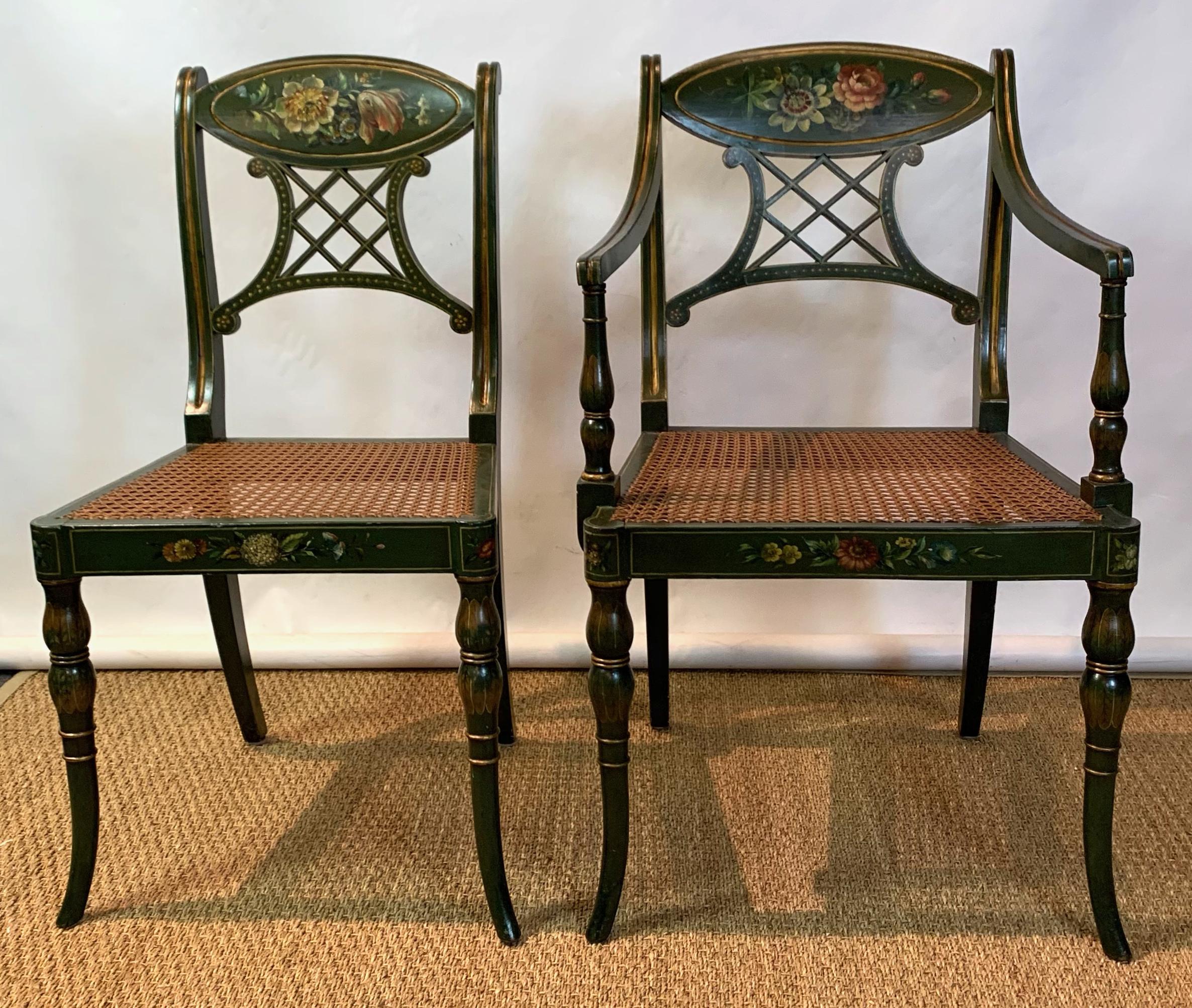 Set of 22 Paint Decorated Regency Style Dining Chairs In Good Condition In Kilmarnock, VA