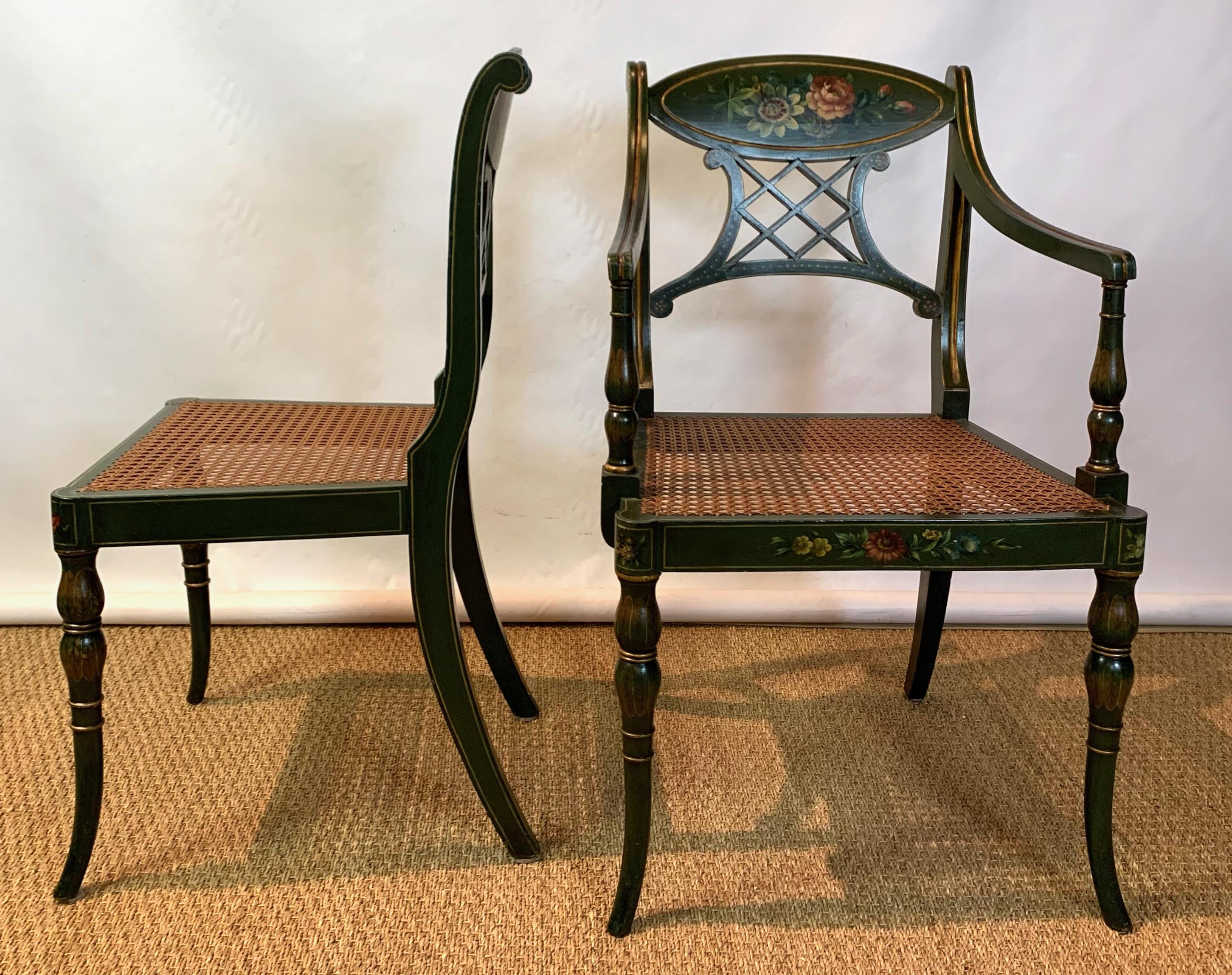 Mid-20th Century Set of 22 Paint Decorated Regency Style Dining Chairs