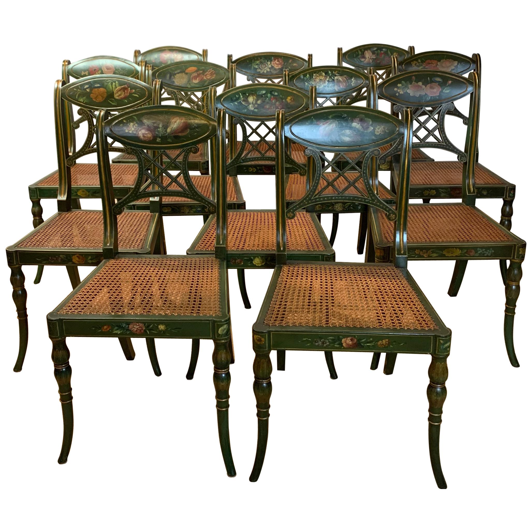 Set of 22 Paint Decorated Regency Style Dining Chairs