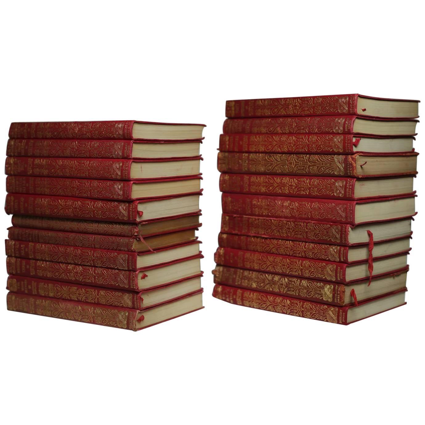 Set of 22 Red Leather Bound/Gold Trim Rudyyard Kipling Novels Pub, 1909-1930