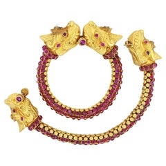 Set of 22k Gold & Ruby Dragon Bracelets