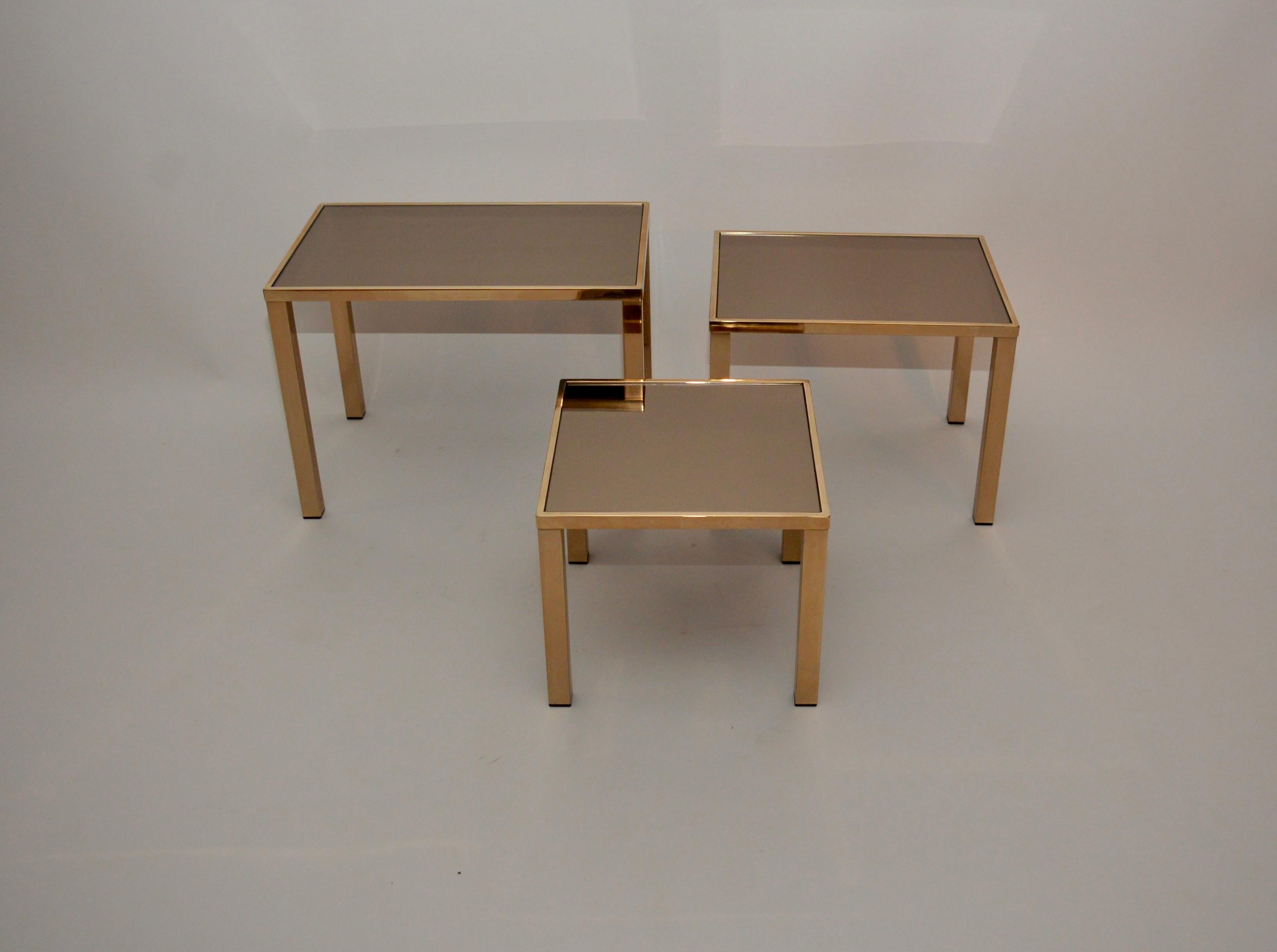 Mid-Century Modern Set of 23-Karat Gold-Plated Nesting Tables by Belgo Chrome