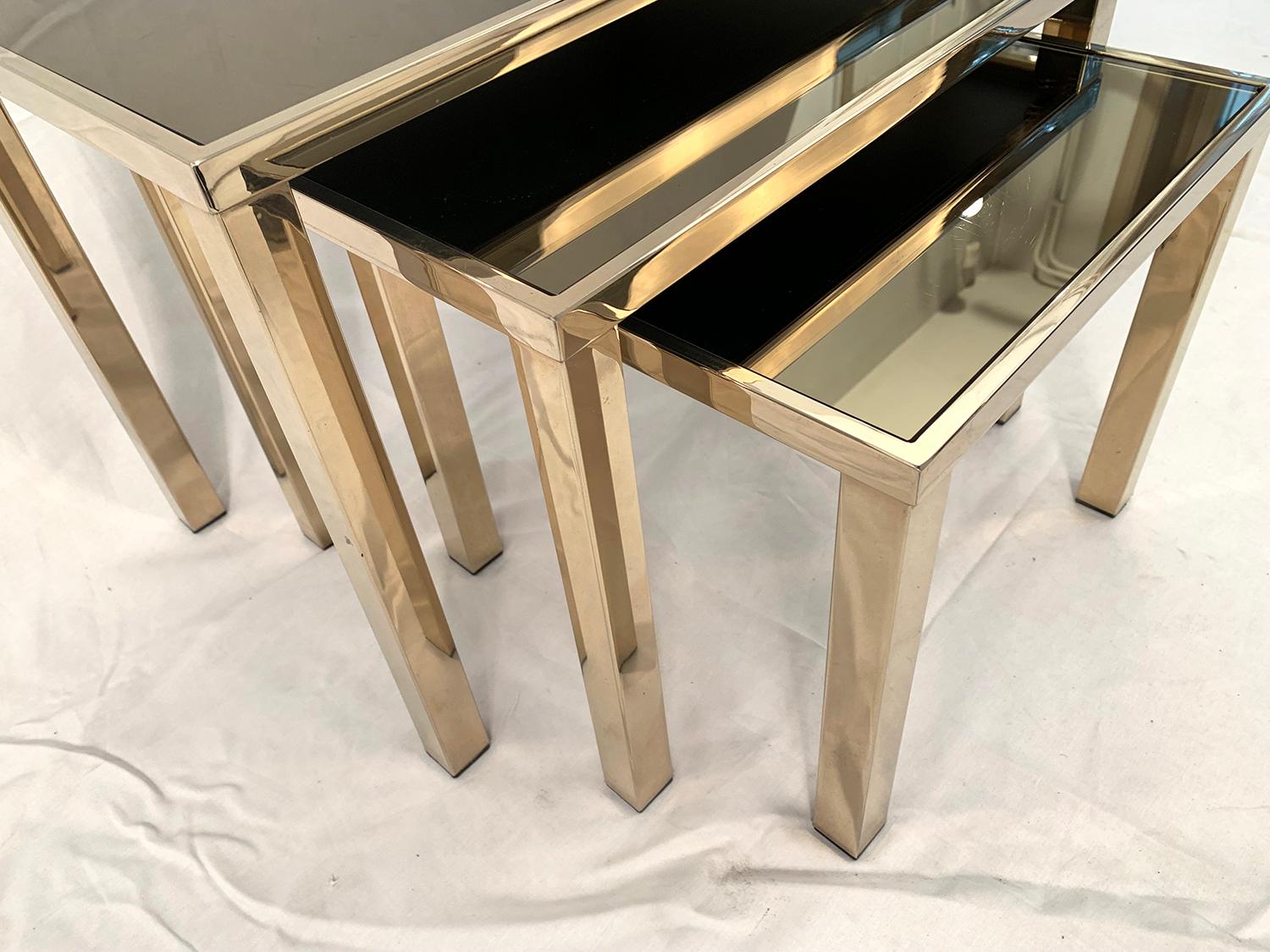 Belgian Set of 23-Karat Gold-Plated Nesting Tables by Belgo Chrome For Sale
