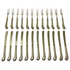 Ensemble de 24 couverts à dessert en or vermeil anglais antique sur argent sterling