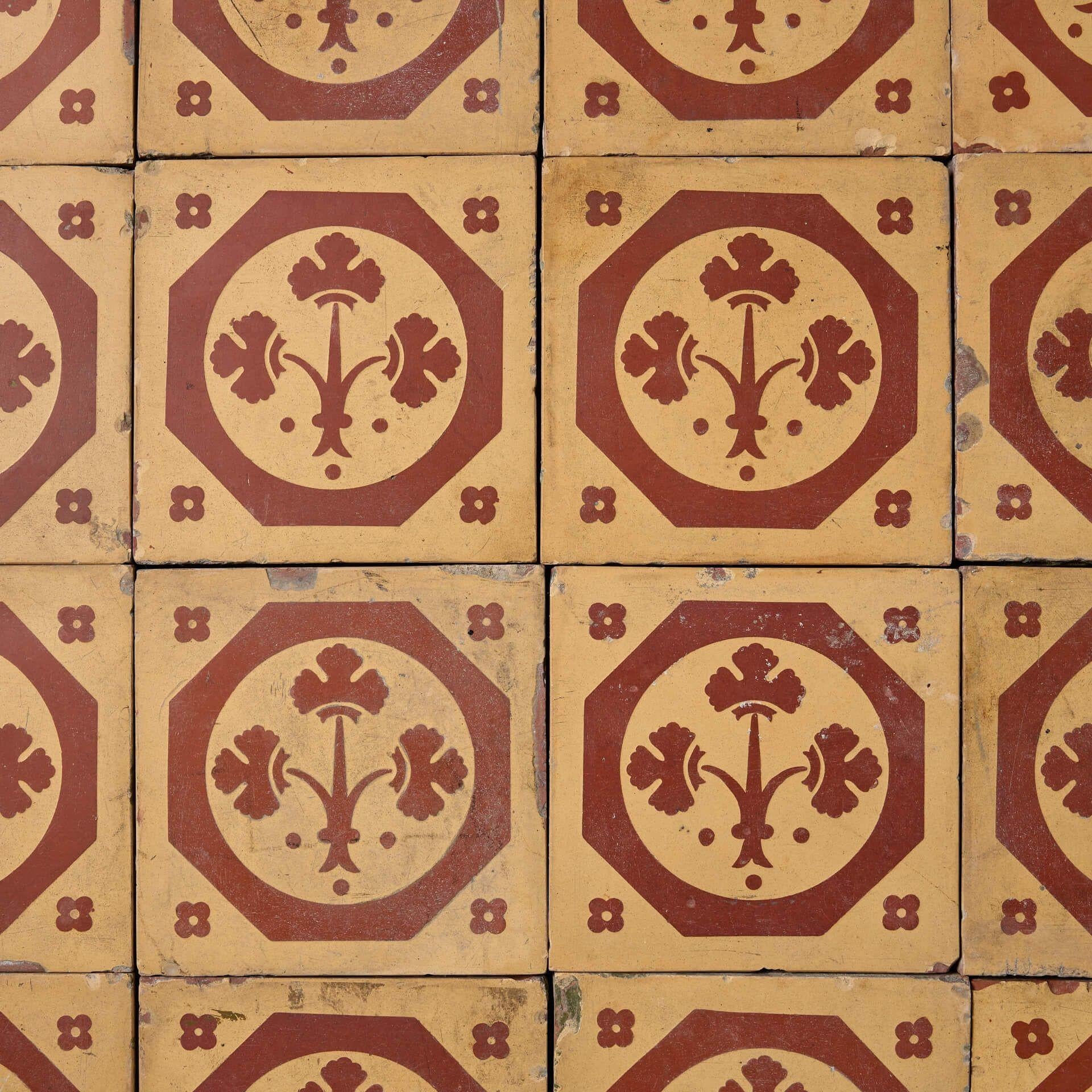 Victorian Set of 24 Antique Maw & Co Encaustic Floor Tiles For Sale
