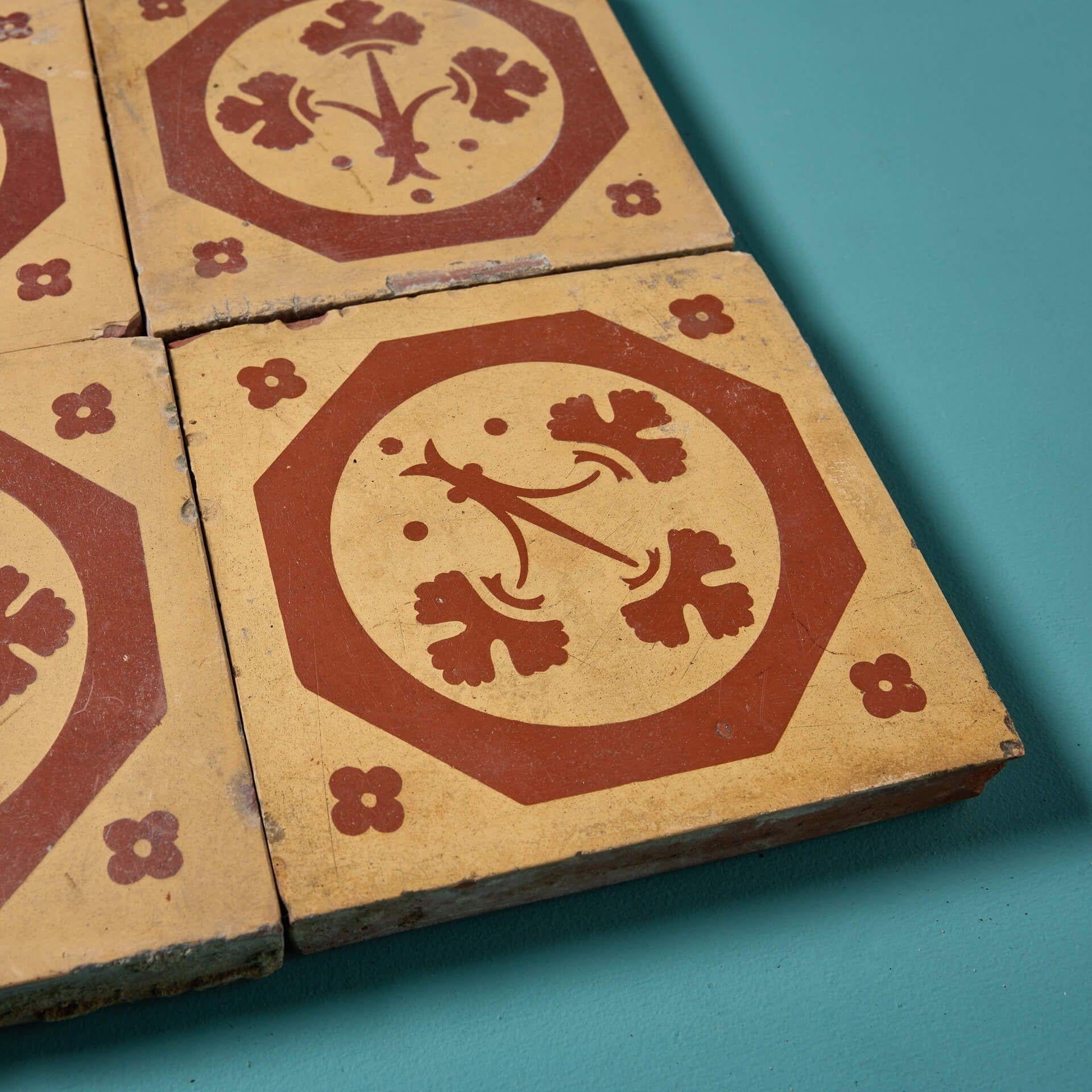 English Set of 24 Antique Maw & Co Encaustic Floor Tiles For Sale