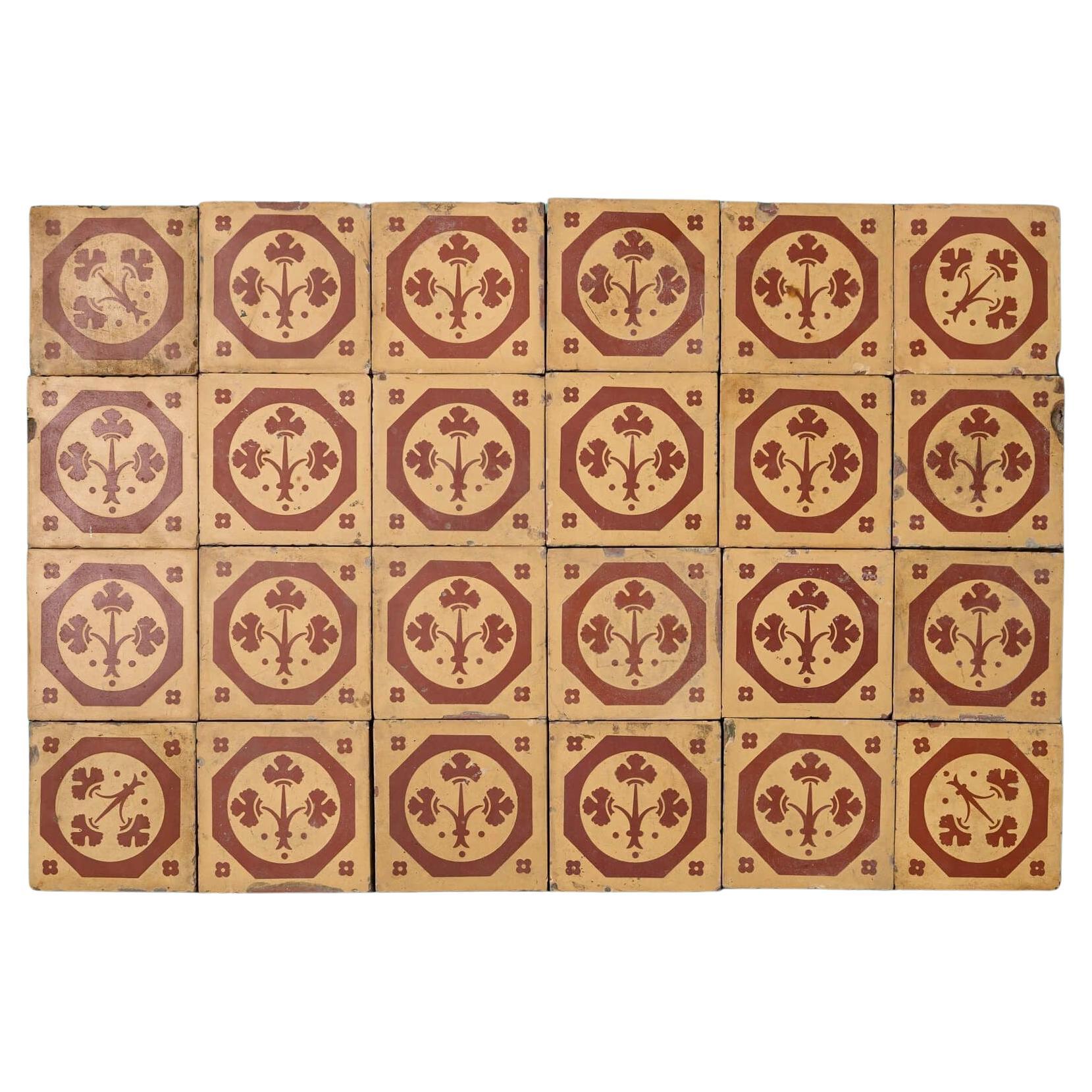 Set of 24 Antique Maw & Co Encaustic Floor Tiles