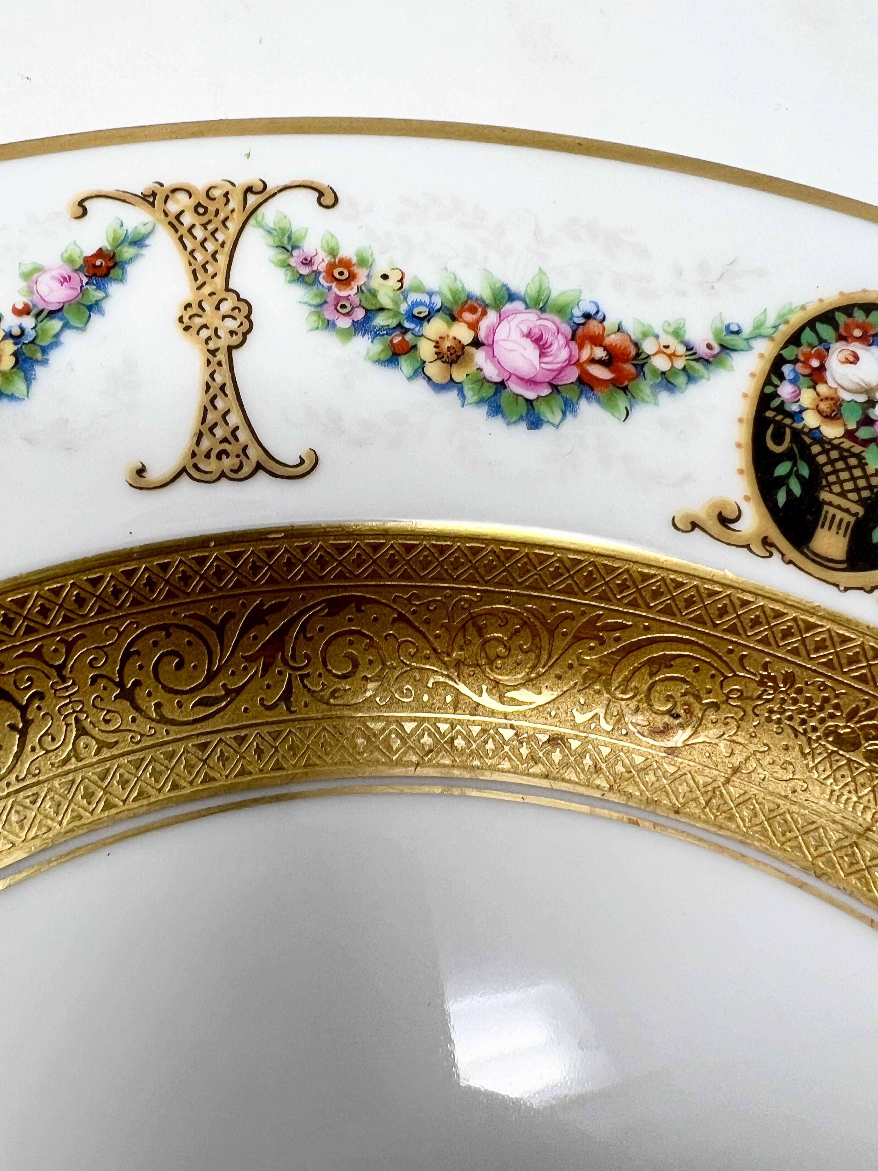 German Set of 24 Antique Royal Bavarian Cream & Gold Porcelain Dinner Plates Circa 1910 For Sale